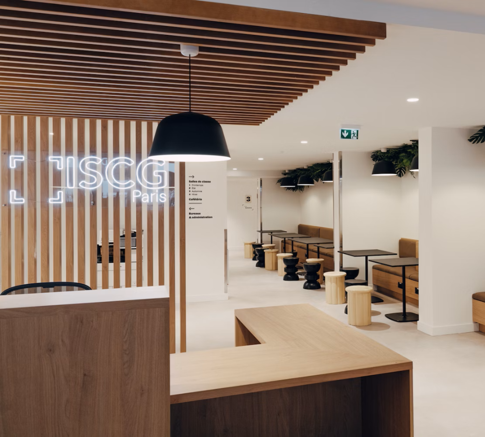 Iluminación y revestimientos de lamas de madera dest